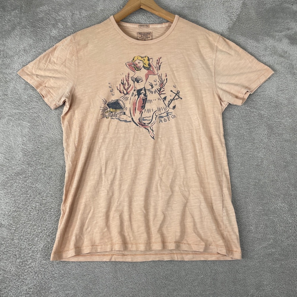 Abercrombie & Fitch Shirt Mens Medium Peach Mermaid Pinup Vintage Y2K Nautical